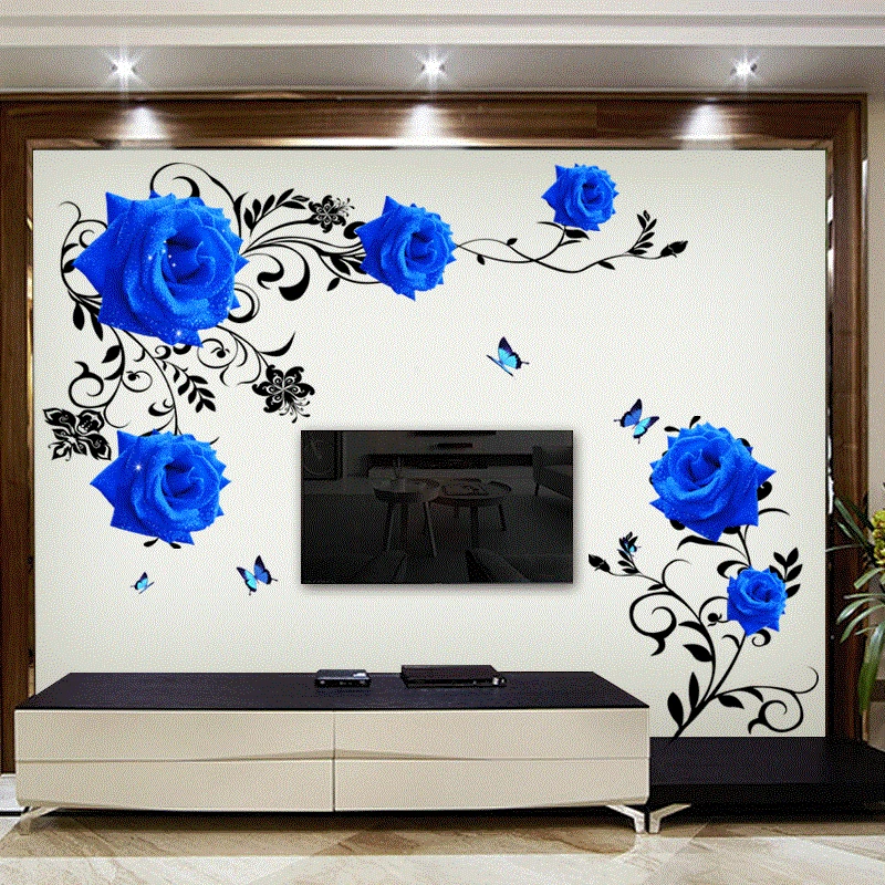 Large Blue Rose Wall Sticker Decal Living Room Bedroom Sofa Background Decor DIY