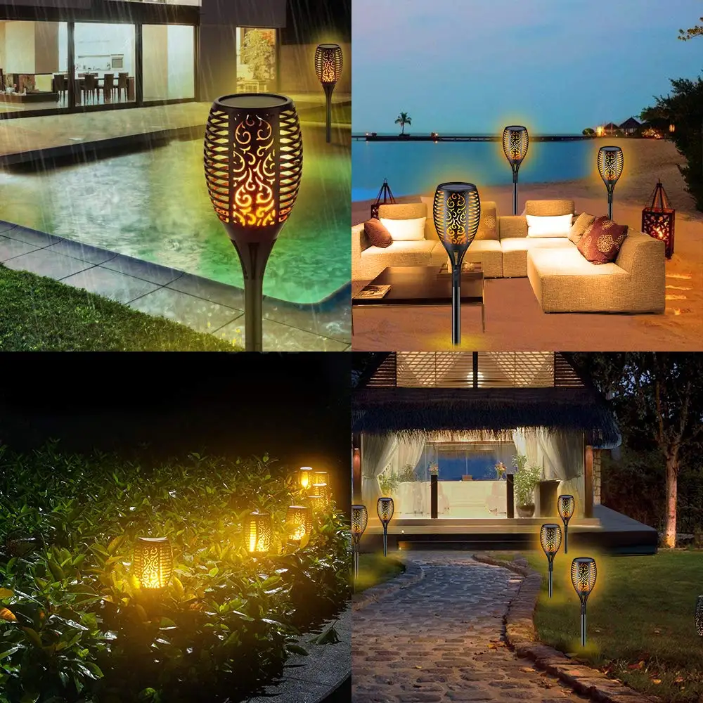 Luzes do Gramado Lâmpada à Prova Luzes ao ar Tochas de Iluminação para a Decoração do Jardim Chama Solar Dwaterproof Água Cintilação Chamas Tocha Livre 16 ao ar livre solar tochas de iluminação para a decoração do jardim