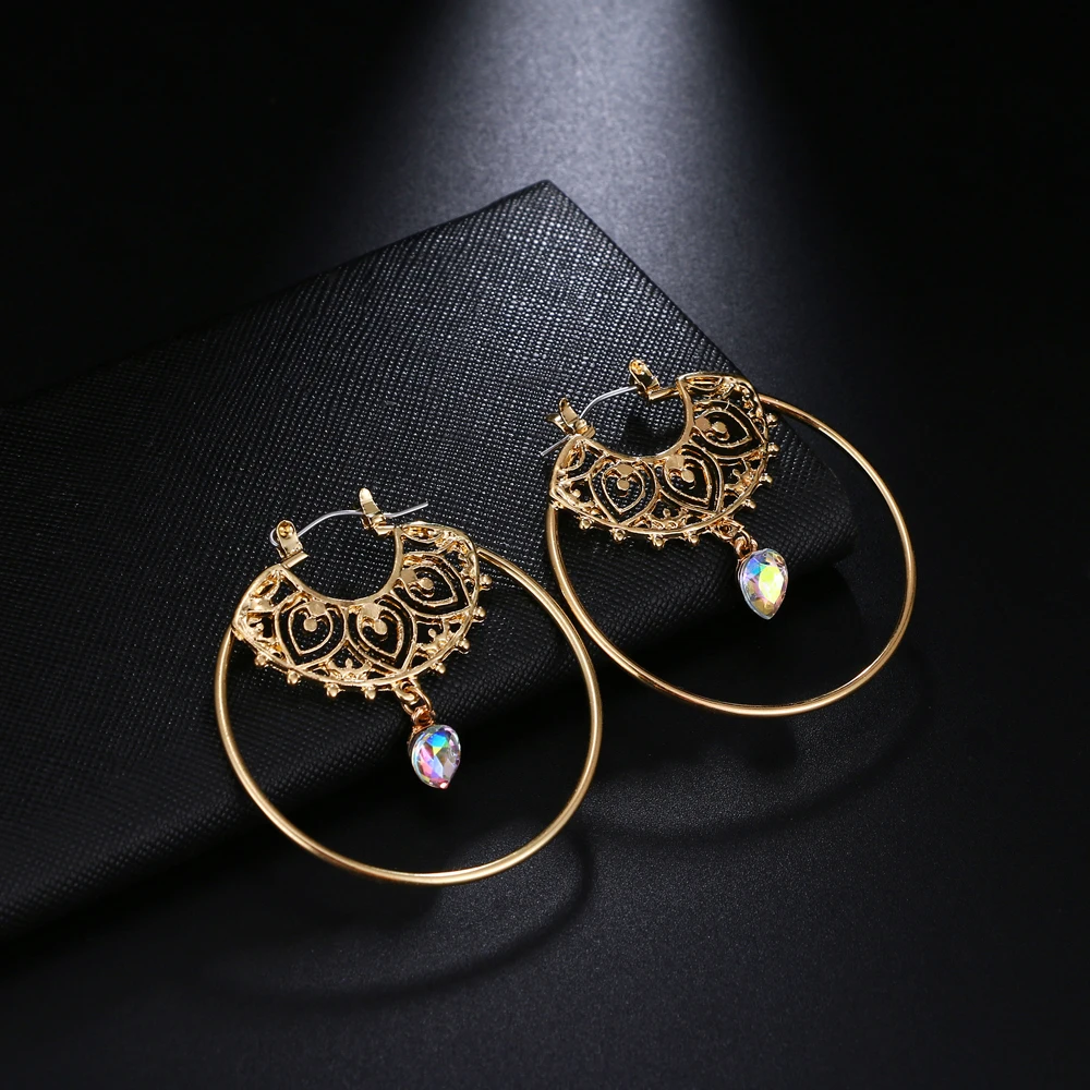 Gold Color Big Circle Round Hoop Earrings For Woman Boho Water Geometric Earring Party Jewelry Bohemian Accessories new