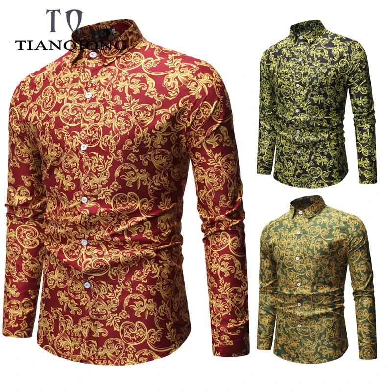 

Men shirt Floral printing long sleeve shirts men clothes flowers printed shirts vintage Linen Casual Men Shirt 2019 new Spring