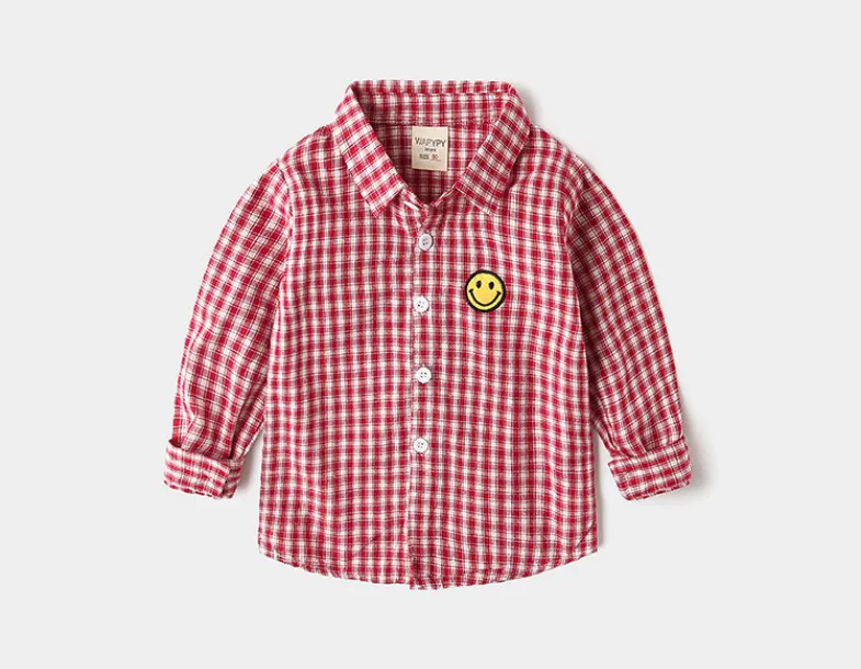 red plaid Модные рубашки в клетку для маленьких мальчиков новая стильная детская хлопковая рубашка в полоску, одежда Детские топы с длинными рукавами для девочек на весну и лето - Цвет: red plaid