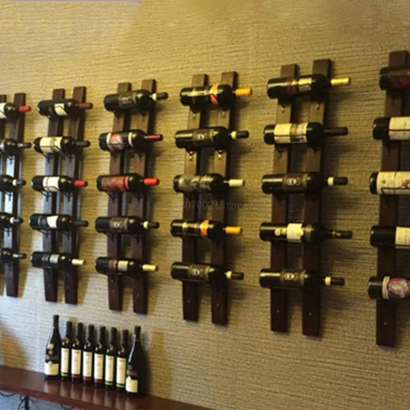 

Metal & Wood Wine Rack Wall Mounted Whisky Bottle Holder Mimimalist Glassware Organizer for Storage Display Elegant House Decor
