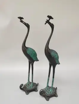 

Chinese archaize craft bronze red-crowned crane A pair big
