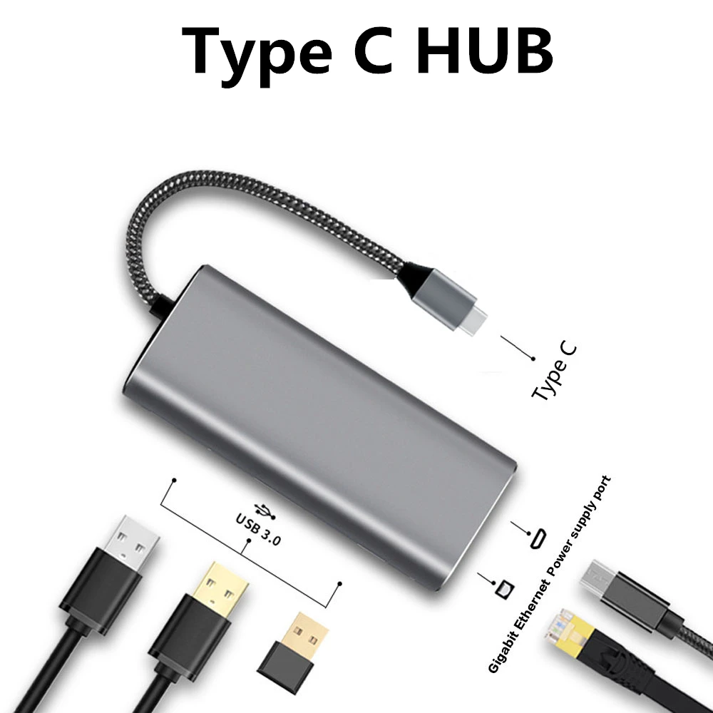 Type C HUB USB C Ethernet концентратор USB C к USB 3,0 RJ45 Thunderbolt 3 type C адаптер для MacBook Pro huawei samsung Galaxy USB Ethernet - Цвет: Type C HUB