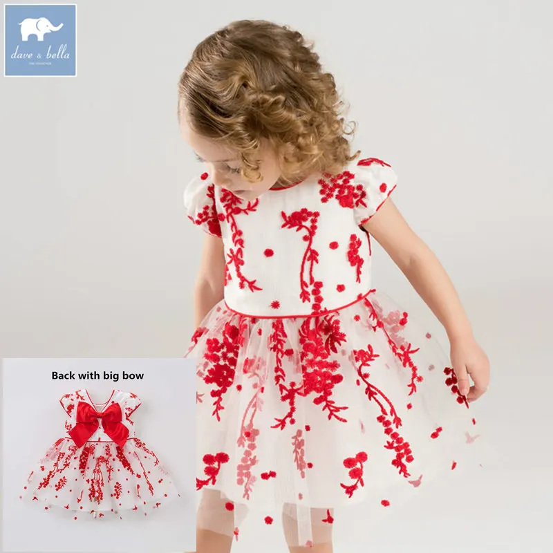 

Dave bella Princess baby girl dress with big bow children party wedding gown summer floral clothes vestido infantil DB7578