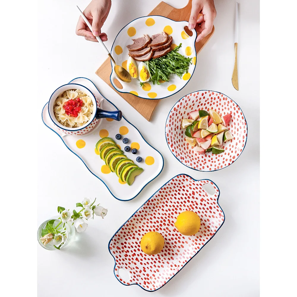 

ceramic dinner plates Japan style dishes and plates sets creative salad plate soup bowl double ear dish breakfast cake plate