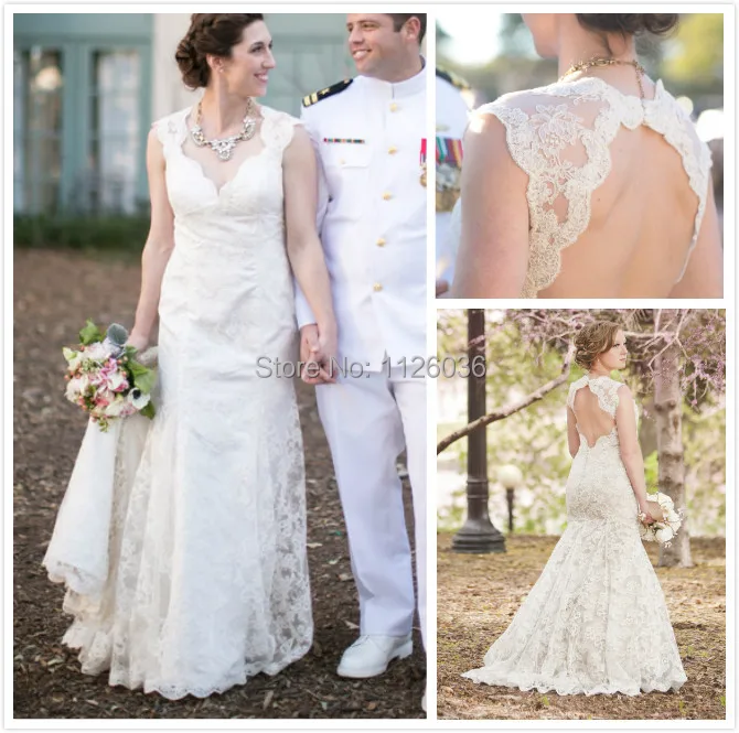 Fantastic Sexy Key Hole Back Mermaid Wedding Dress Replica Lace