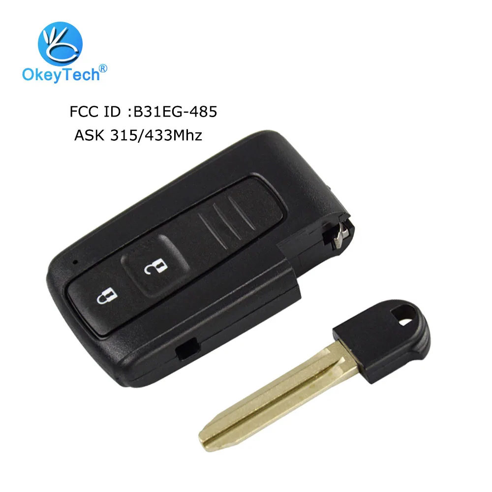 OkeyTech for Toyota Prius 2004-2009 Remote Smart Card Key ASK 315/433Mhz 2 Button with Toy43 Uncut Insert Blade FCC:B31EG-485