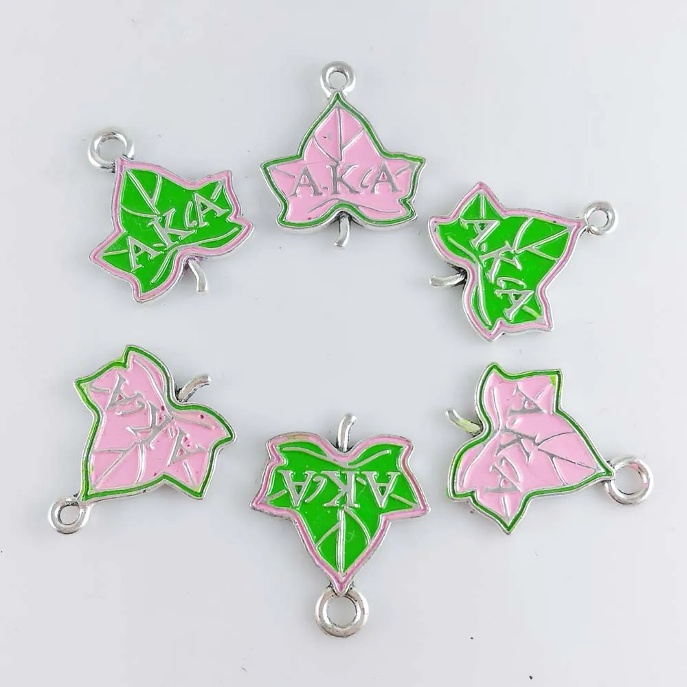 

20pcs 1 lot Greek Sorority AKA Ivy dangle Charm aka pink green enamel charm