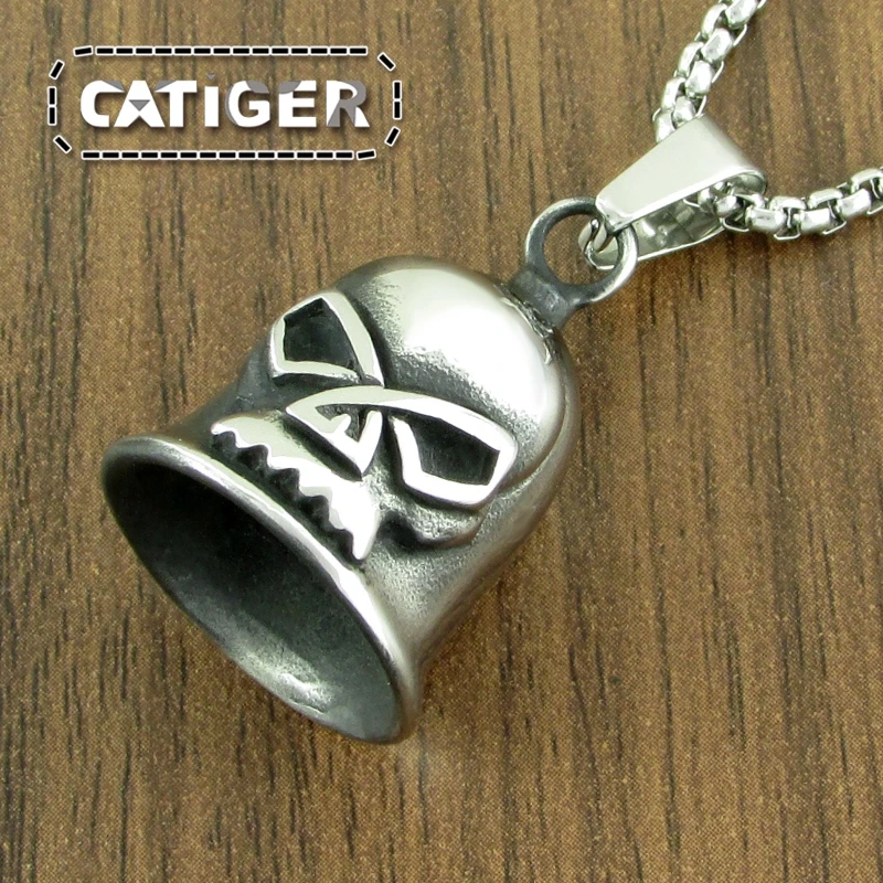 

Punk High Polish Tinkle Biker Skull Head Bell Pendant Stainless Steel Motorcycles New Arrival Jingle Bell Pendant