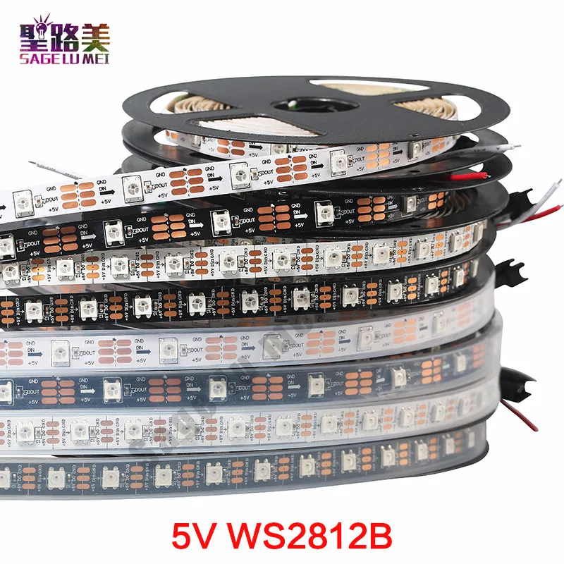 1 м/5 м DC5V индивидуально адресуемых ws2812b Светодиодные полосы ws2811ic встроенный 30/60/144 пикселей, умный rgb светодиодный светильник лента IP67