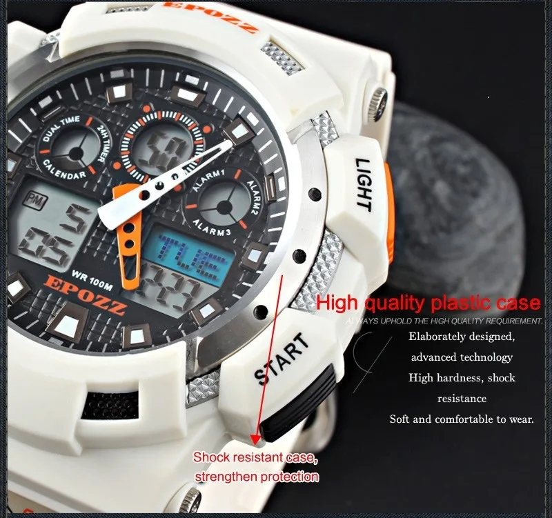 EPOZZ 100 м водонепроницаемые ударопрочные мужские спортивные часы для плавания, Цифровые Аналоговые часы с двойным дисплеем, мужские роскошные часы от ведущего бренда 3001