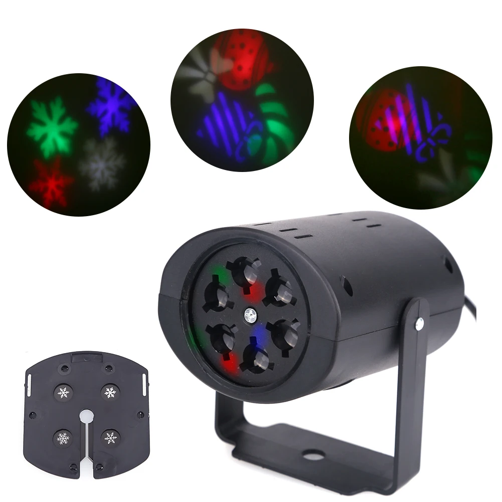 Christmas Snowflake Projector 3W 2 Pattern Lens LED Party Light DJ KTV Bar Rotating Stage Lighting