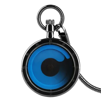 

Minimalism Creative Design Blue Turntable Quartz Pocket Watch Silver Snake Chain Minimalism Pattern Clock