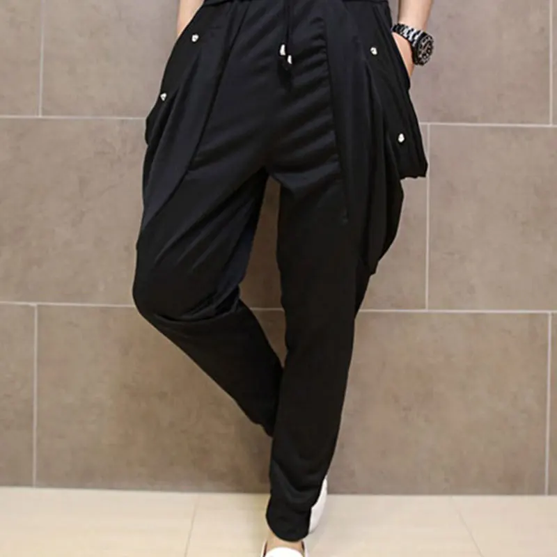 

Fashion Men`s Studded Harem Pants Punk Style Skinny Hip Hop Harem Joggers Trousers For Man With Rivet