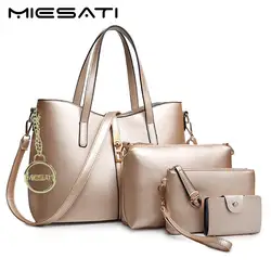 Miesati 4 пакета(ов) комплект Для женщин Сумки на плечо для 2017, женская обувь сумки Сумки с короткими ручками женский Элитный бренд кожаная