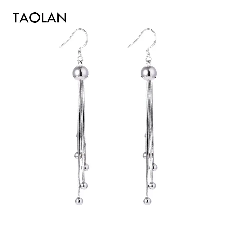 TAOLAN Новый Мода Pin Bead Hook Earrings для Для женщин темперамент длинные висячие украшения