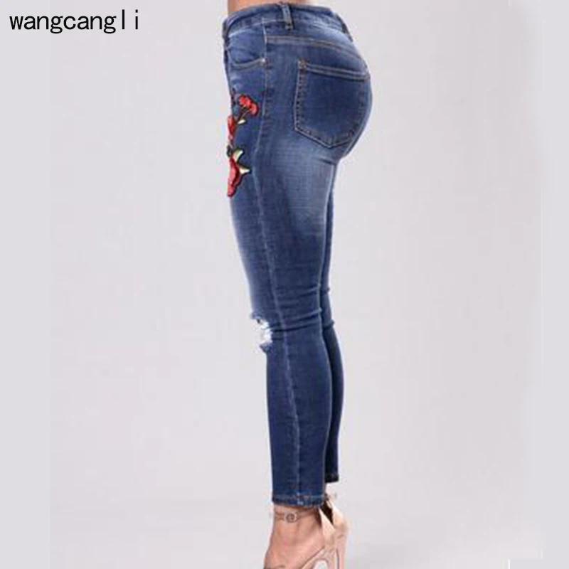 Mujeres Vaqueros 2018 más S XXXL Delgado Denim cintura Pantalones desigual mujer calle nueva moda bordado rasgado Vaqueros pantalones mujeres| jeans trousers women|jeans trousersfashion women jeans - AliExpress