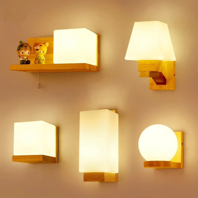 

Simplified Chinese real wood Wall lamps lights bathroom bedroom light led wall lights for home industrial decor bedroom lamp