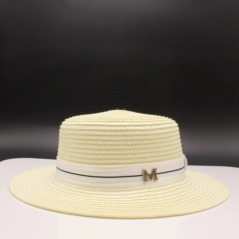 Новинка, летние повседневные солнцезащитные кепки для женщин, модные, с буквой М, джазовая Соломенная пляжная Соломенная Панама, и розничная - Цвет: milk white
