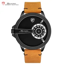 Роскошные спортивные часы SHARK с черным циферблатом, специальный дизайн, кварцевые коричневые мужские креативные часы Crazy Horse с кожаным ремешком/SH562