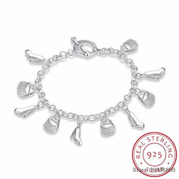 

SMTCAT Hot 925 Sterling Silver High-heeled Shoes Bag charms bracelets Pulseiras de Prata Fine Jewelry Women Party Exquisite Gift