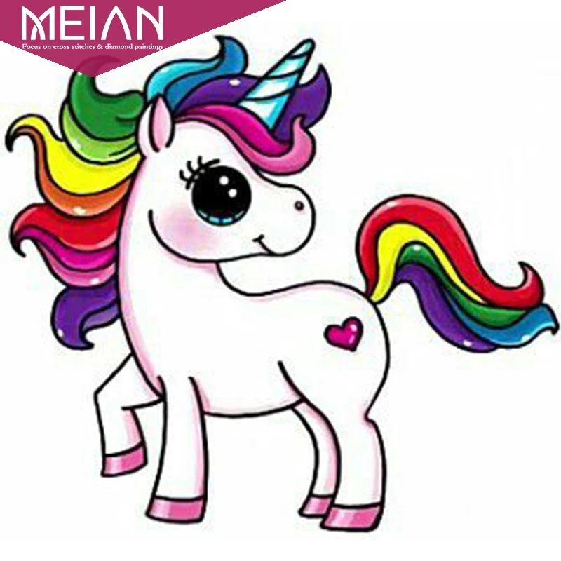 

Meian,DIY Diamond Paintings Cartoon Unicorn Round Diamond Paintings Diamond Embroidery Mosaic Cross Stitch Kits Home Patterns