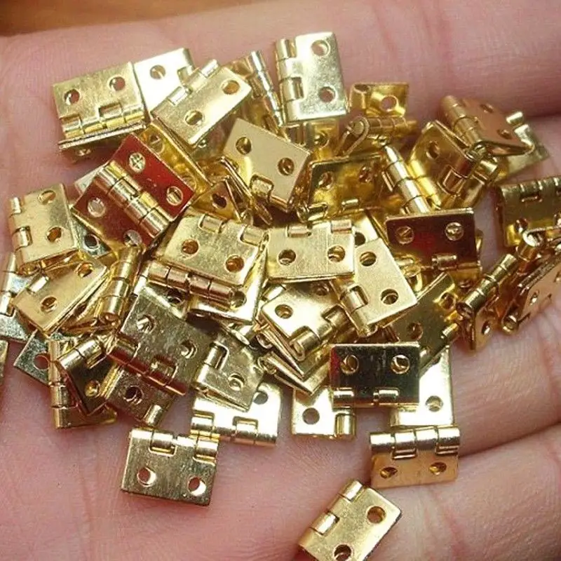 

KALASO 20Pcs Pure Copper Mini Flat Small Box Folding Butt Hinges Door DIY Craft Supplies Jewelry Box Decor 8*10mm (80Pcs Nails)