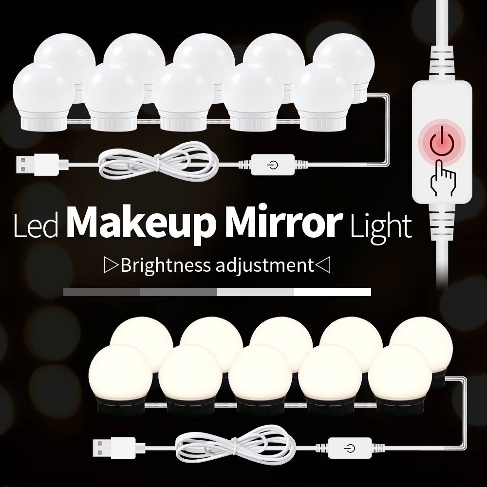 

LED Mirror Light USB Makeup Vanity Light 12V Stepless Dimmable Lighting For Dressing Table Bulb Hollywood Wall Lamp 2 6 10 14PCS