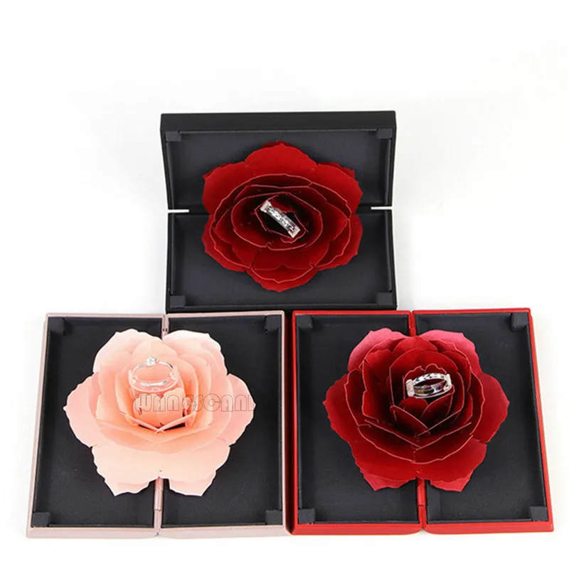 Складная коробка для колец в виде цветов, вращающаяся коробка для колец в виде роз, коробка для украшений на день рождения, День Святого Валентина, свадебные коробки для украшений W3