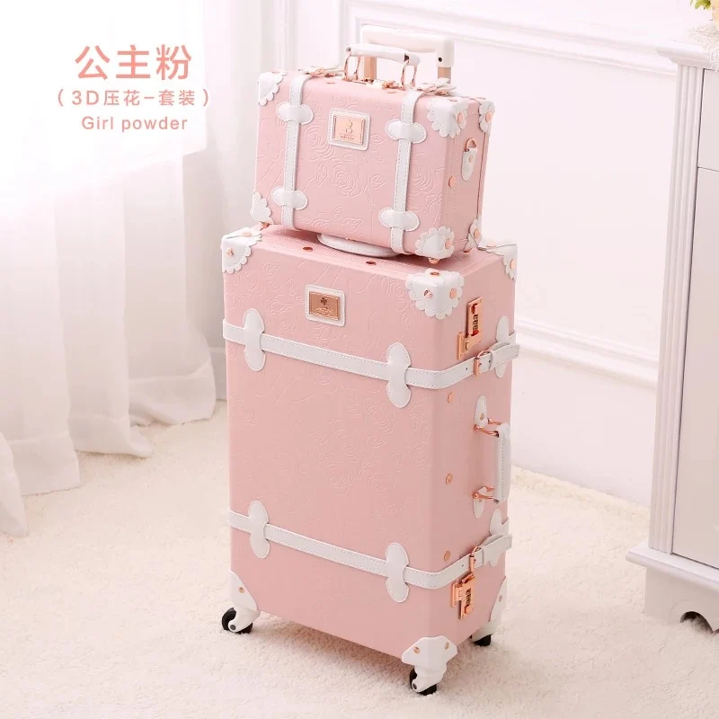 New Retro white pink blue Travel Bag Rolling Luggage sets,13inch Women  Trolley Suitcases vs handbag with Wheel - AliExpress