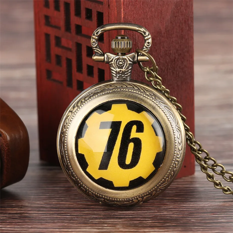 Модные унисекс тема FALLOUT 76 кварцевые карманные часы с Цепочки и ожерелья цепь Бронзовый часы кулон для детей с ретро уникальный подарок часы на цепочке
