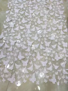 

High quality Free shipping (5yards/pc) beautiful African tulle lace fabric with 3d butterfly