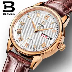 Швейцария Binger Для женщин часы Роскошные relogio feminino ультратонкий кварцевые Дата авто кожаный ремешок Наручные часы B3037G-2