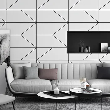 

Geometric Wallpaper Roll Modern Creative Black White Striped Non-woven Living Room Bedroom TV Background Wall Papers Home Decor