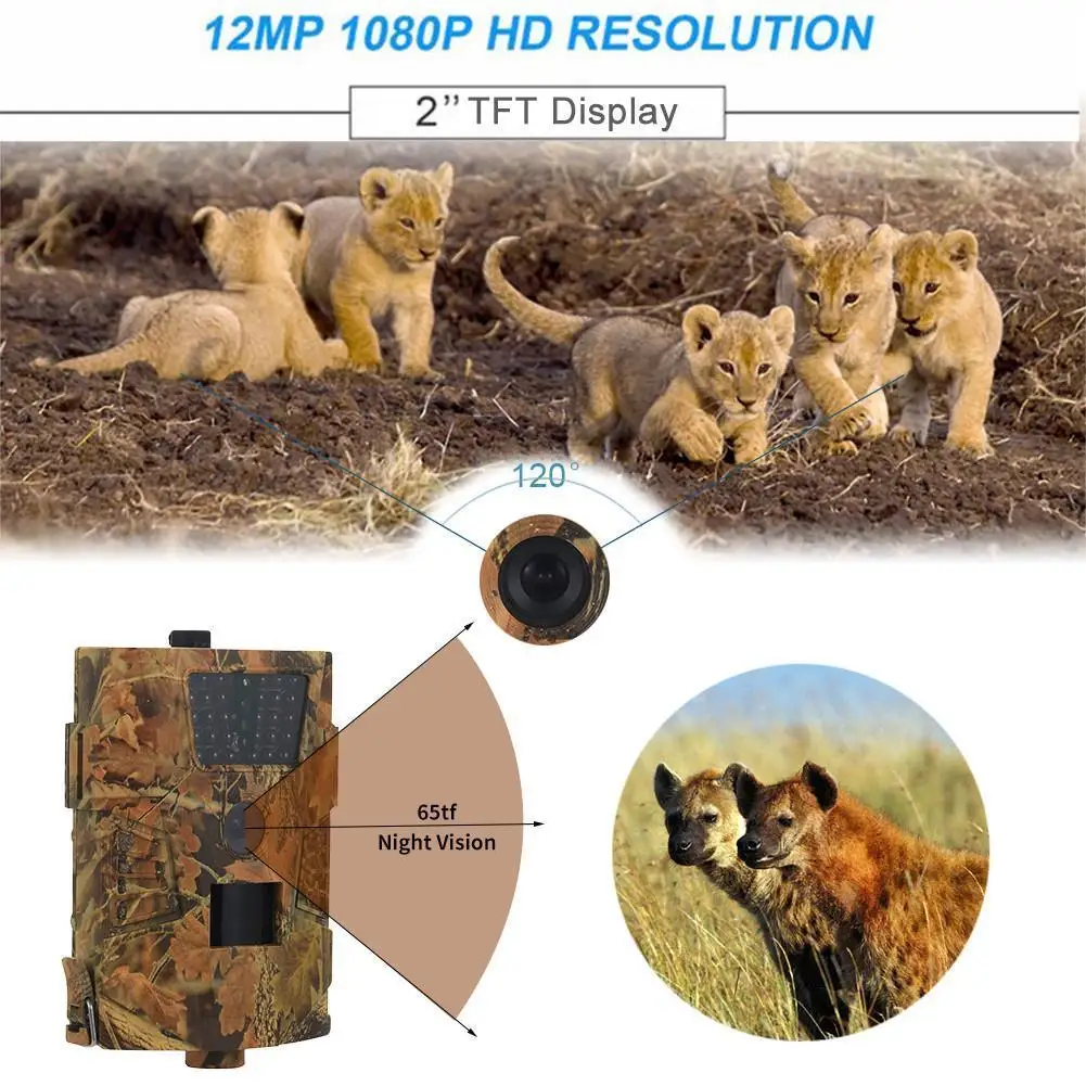 

1 Pcs New HT-001B Trail Camera 12MP 1080P 30pcs Infrared LEDs 850nm Hunting Camera IP65 Waterproof 120-Degree Angle Wild Camera