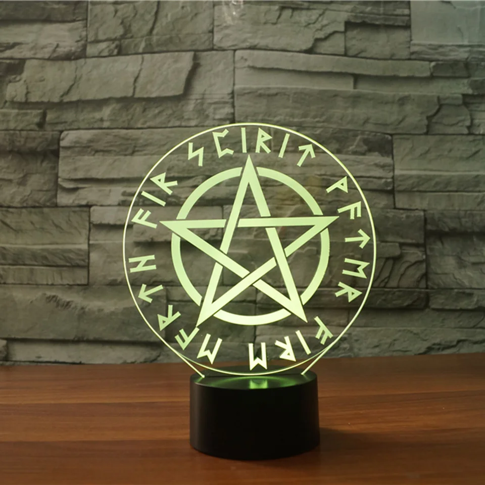 Светодиодный Декор для спальни 3D оккультная сатановая звезда символы Usb 7 цветов