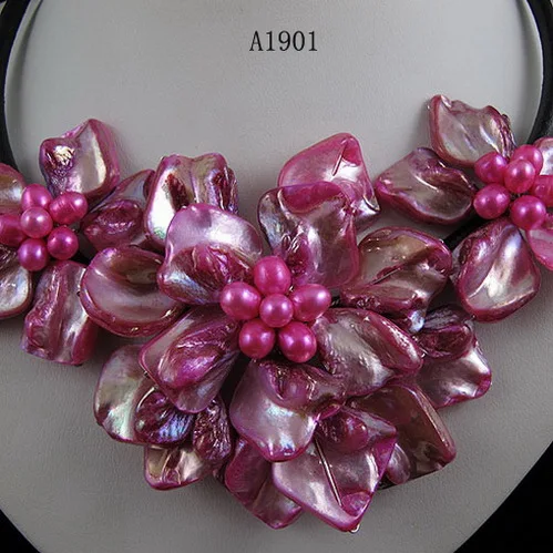 Handmade Shell Flower Leather Necklace Pink Genuine Freshwater Pearl Real Perfect Jewellery For Women | Украшения и аксессуары