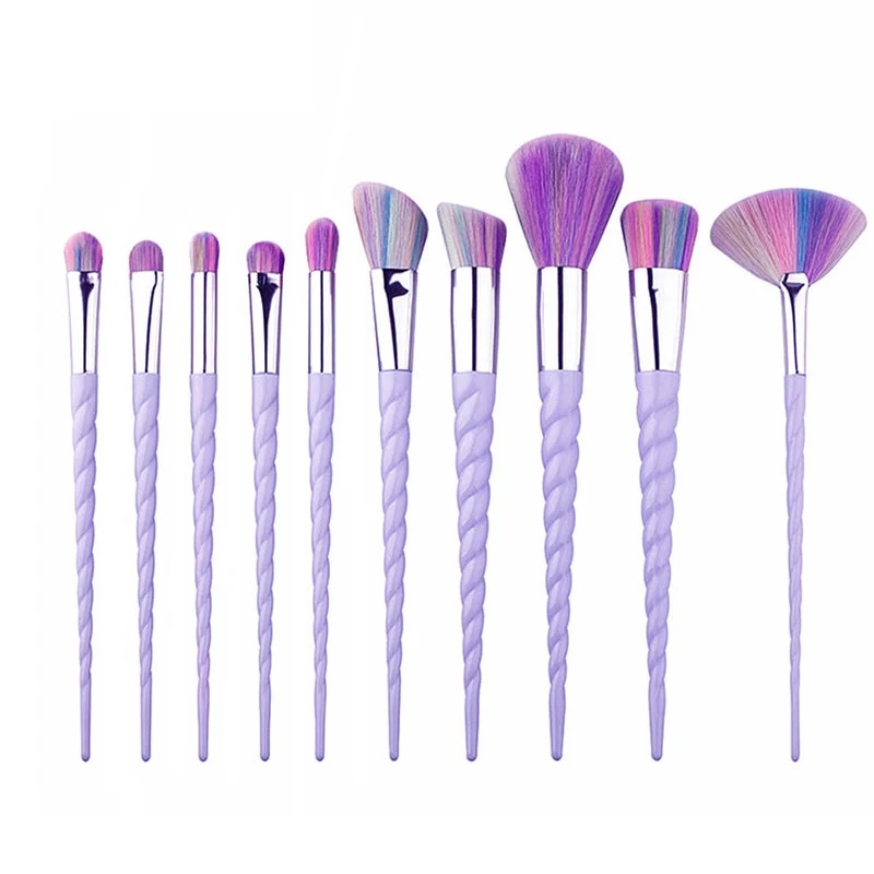 

10 Pcs/1Set 4 color options Unicorn Facial Foundation Contour Cosmetic Eyelash Eye Shadow Eyeliner Lip Brush Makeup Brushes Set
