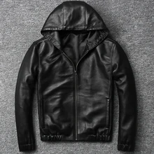 Мужские Куртки из натуральной овчины 3XL мужские черные кожаные пальто с капюшоном короткие тонкие мужские модные пальто