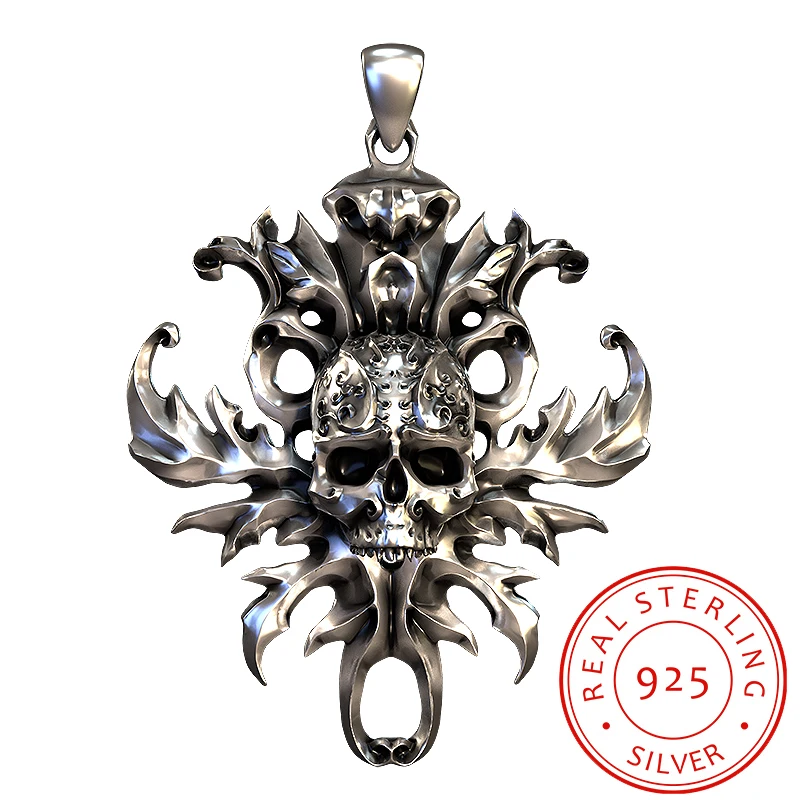 925 Серебряный кулон череп FNJ s925 серебро тайский чистый твердый скелет подвески ювелирные изделия для мужчин и женщин