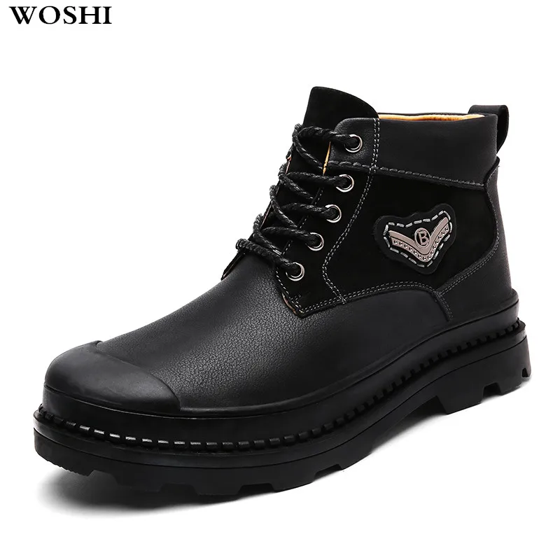 

Fashion with fur comfortable Warm Ankle Boots Men Outdoor keep warm Lace-Up Genuine Leather Waterproof Work casual Boots men w4