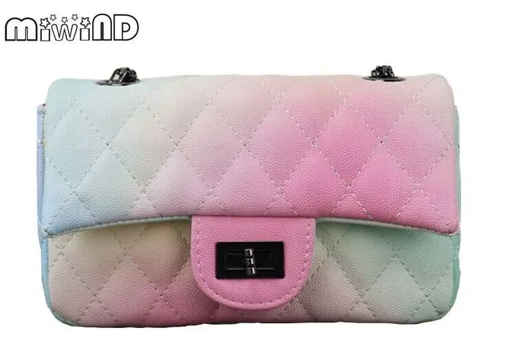 

Rainbow Collision Color Ling lattice car stitching buckle chain bag, fashionable new high-quality oblique cross-shoulder bag