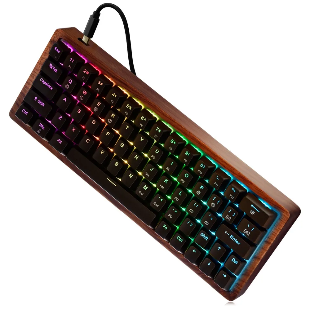 Mechanical Gaming Keyboard,Mini Mechanical Keyboard with RGB LED Backlit and Wooden Frame (Cherry MX Brown Switches)