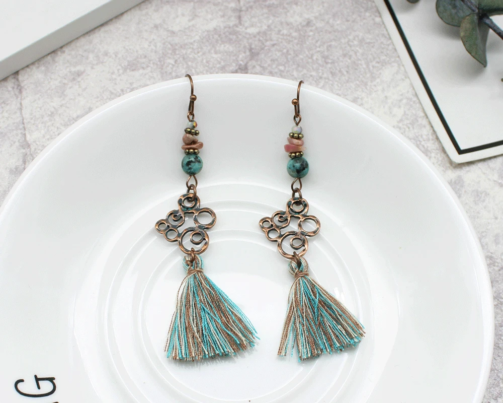 

Classical Circular Pattern Suspension Long Fringed Earrings Chinese Wind Elements Seven Colorful Auspicious Clouds Jewelry