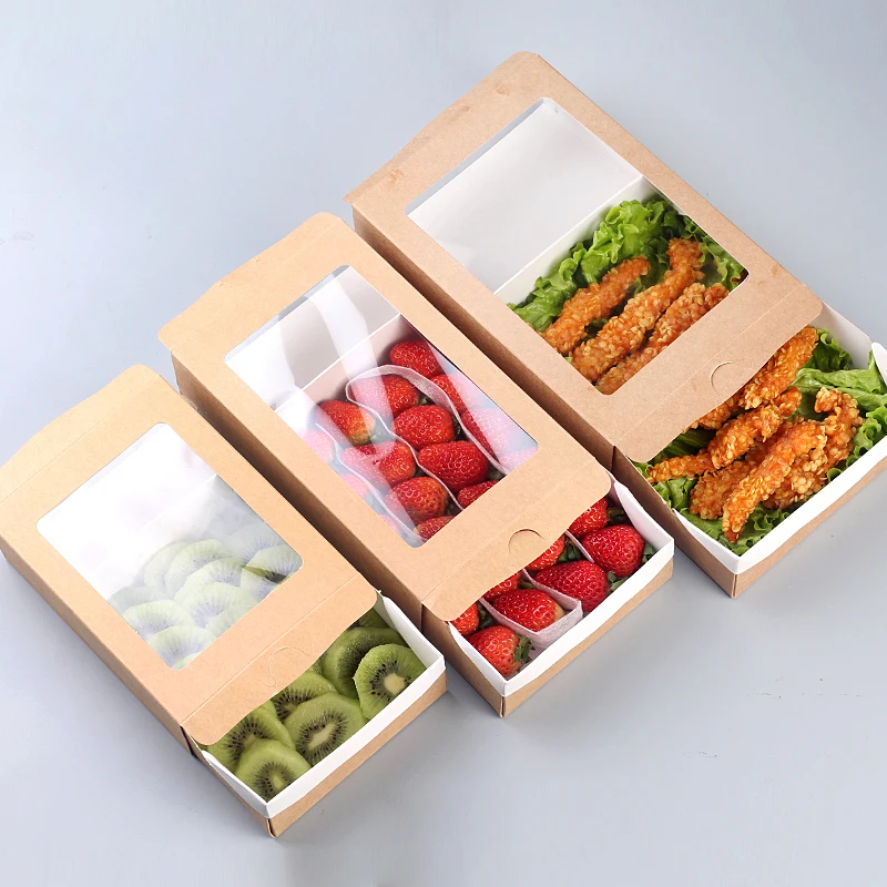 

20pcs Disposable Salad Food Packing Boxes Kraft Paper Push-pull Bento Cases Takeaway Packing Tools One-off Takeout Packing Boxes