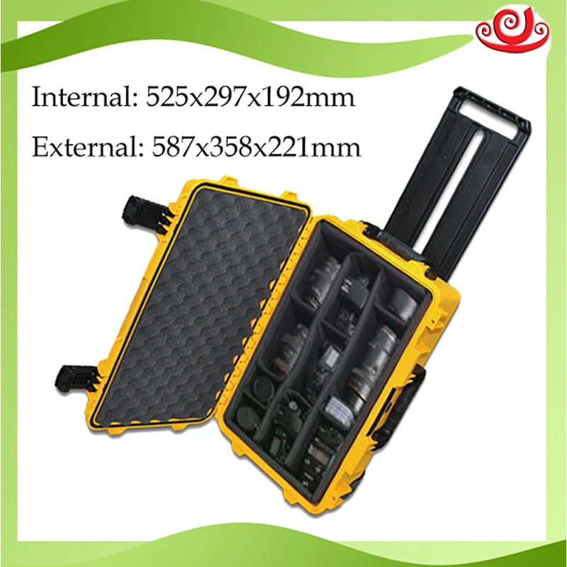 waterproof safety equipment case587*358*221mm Impact PP ALLOY Plastic sealed,tool case, tool box with Sponge Foma GL-2500