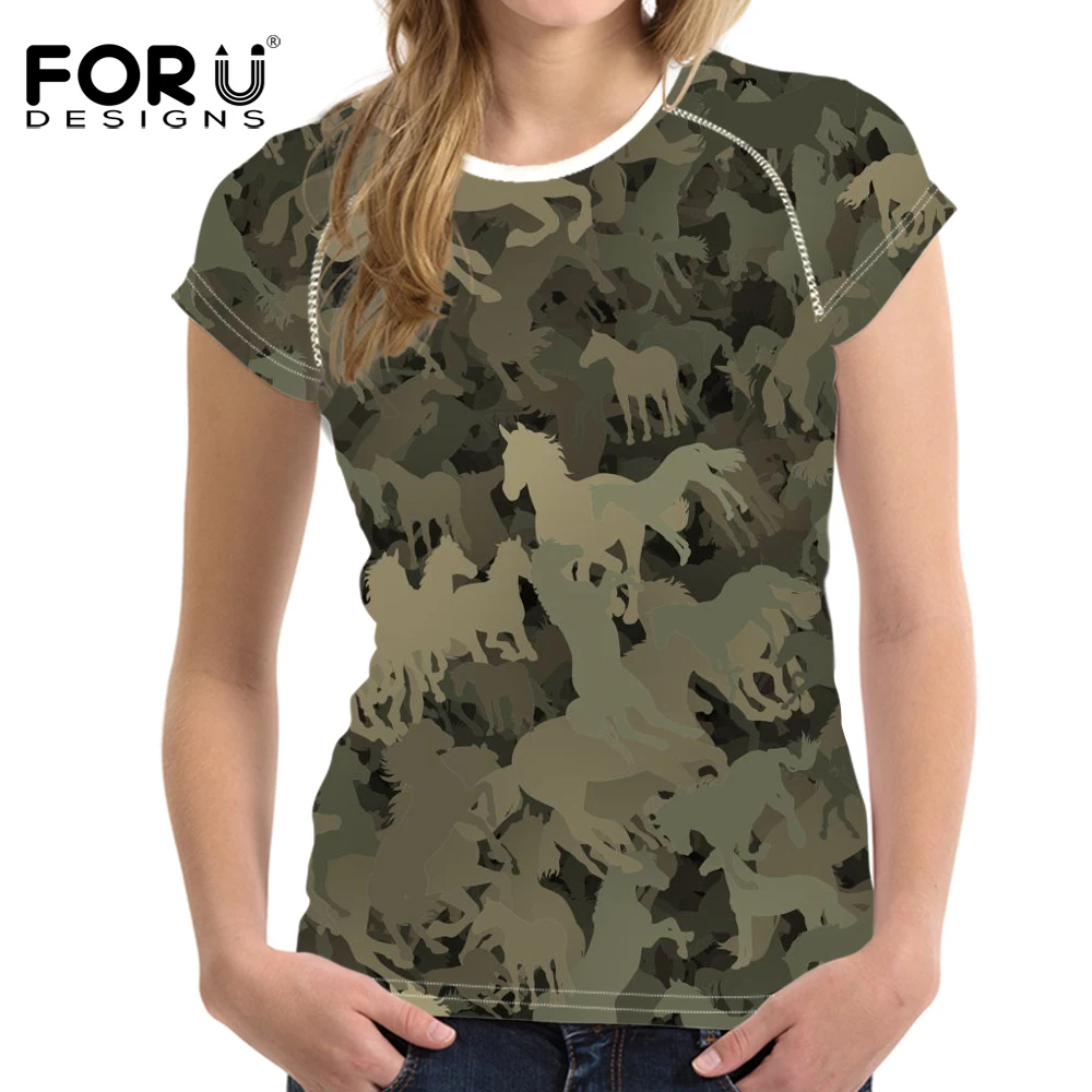FORUDESIGNS Military Camouflage T Shirt For Women Animal Harajuku