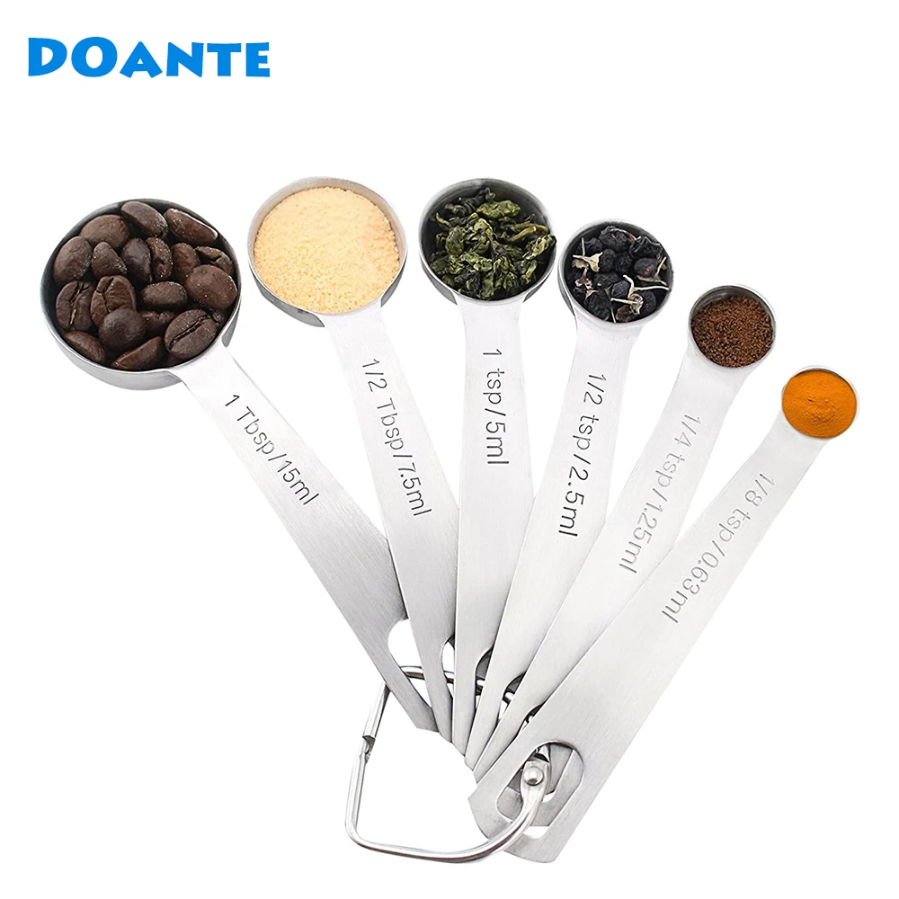 

DOANTE Brand 6 pcs Stainless Steel Measuring Spoon Food Safety Cooking Tools Baking Coffee Tea Spoon Top Quality Kitchen Tools