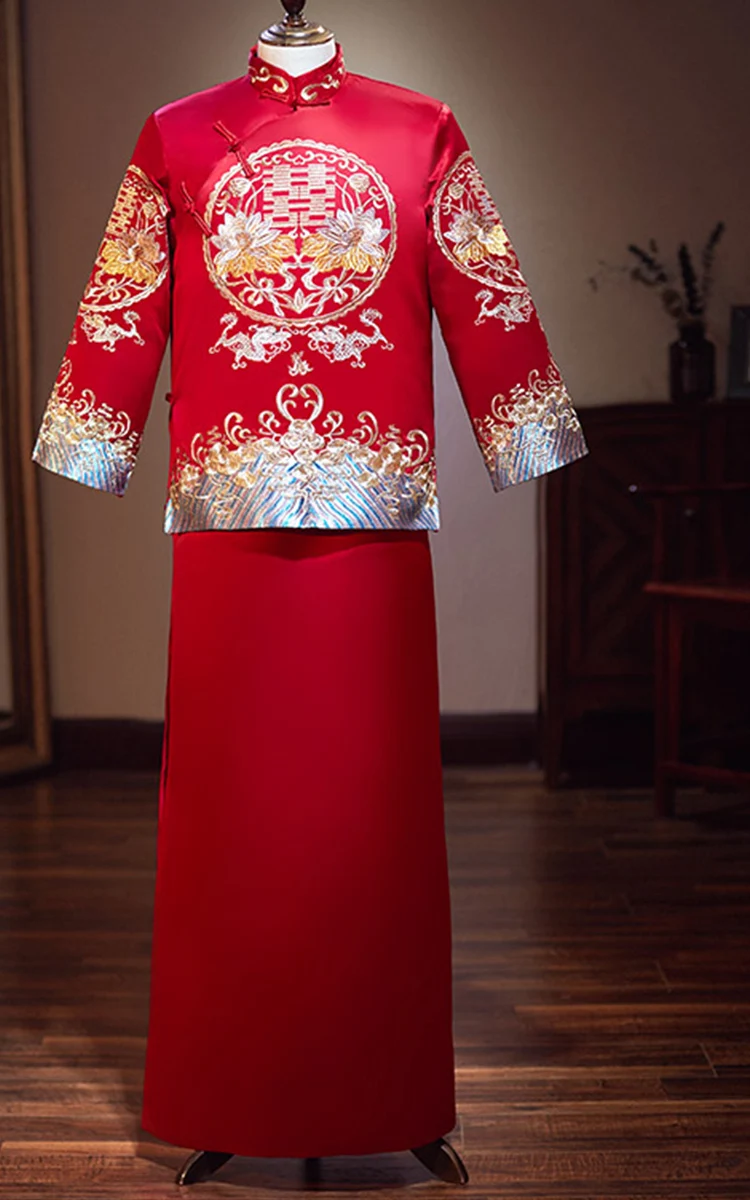 Лидер продаж Китайский традиционный свадебный длинный халат костюм дракона жениха винтажная одежда Элегантный Восточный Тан костюмы одежда